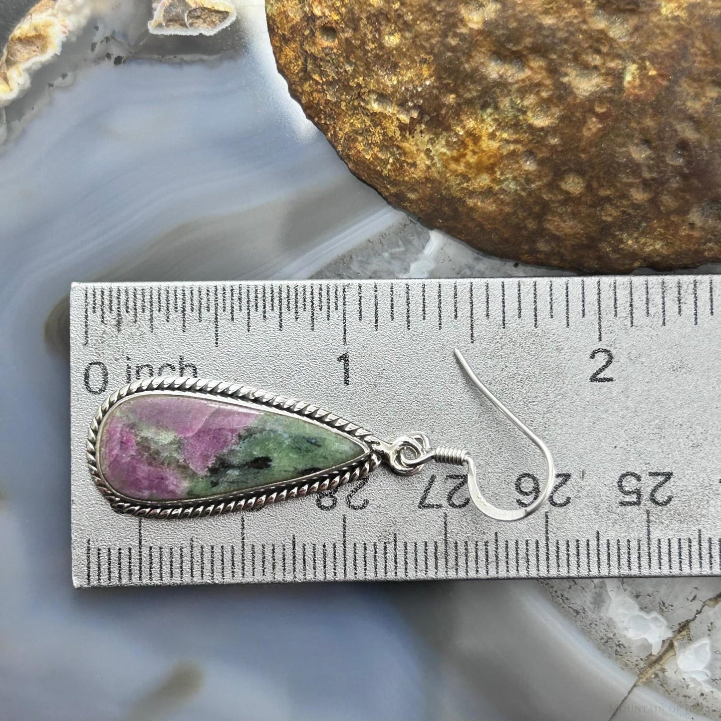 Sterling Silver Southwestern Style Teardrop Ruby Zoisite Dangle Earrings For Women