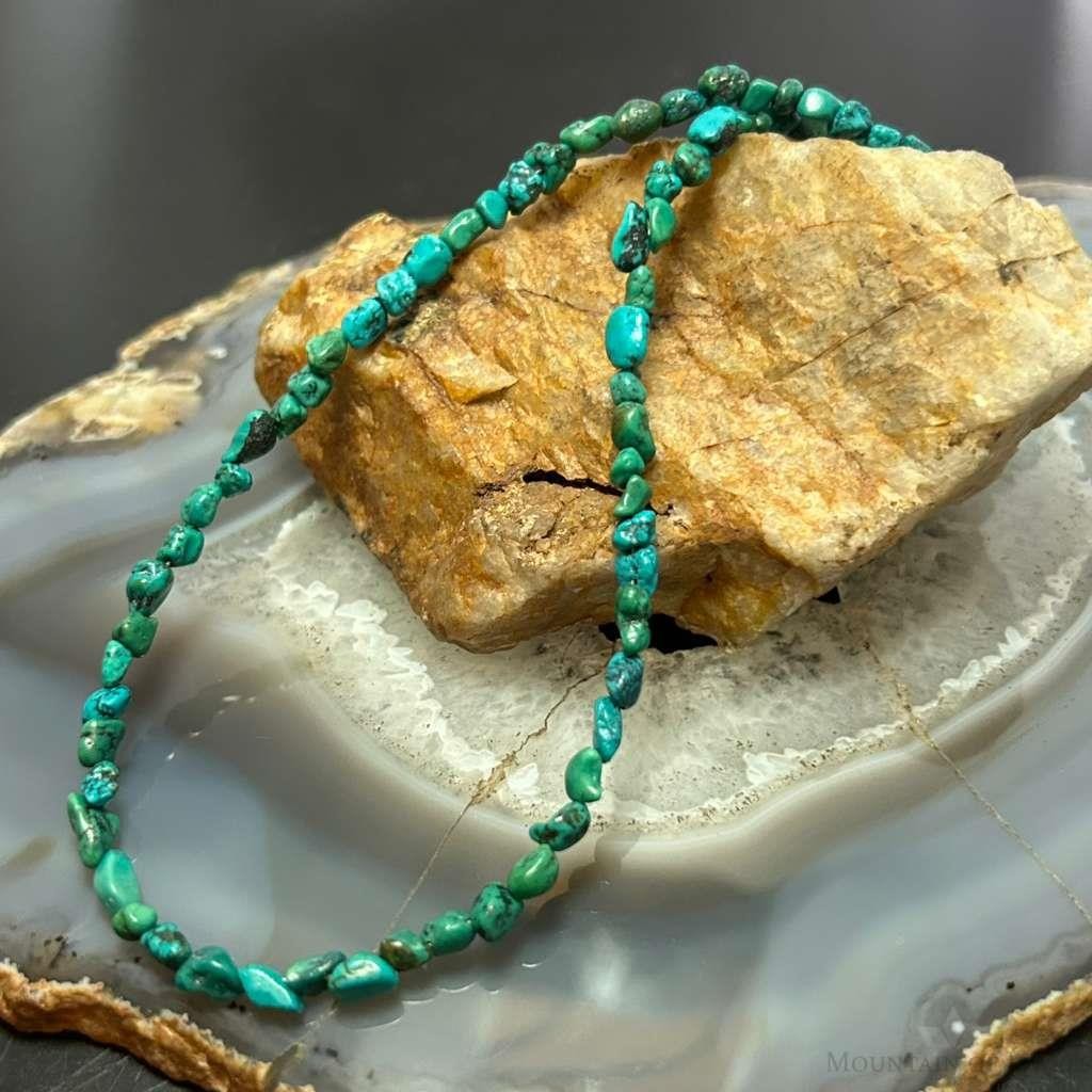 Sterling Silver Natural Turquoise Beads 16" Necklace For Women