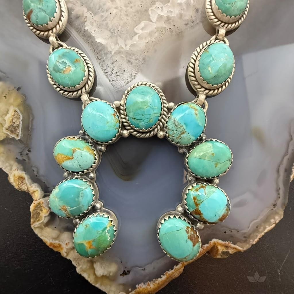 Sterling Silver Southwestern Style Mohave Turquoise Naja Necklace For Women
