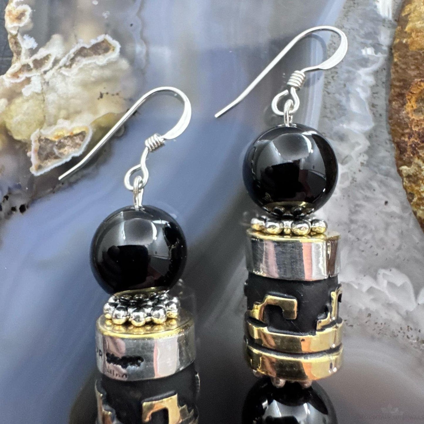 Tommy & Rosita Singer Sterling Silver Onyx Beads Dangle Earrings For Women