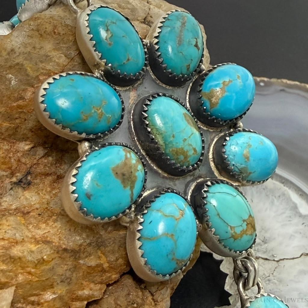 Sterling Silver Southwestern Style Kingman Turquoise Cluster Lariat Necklace For Women