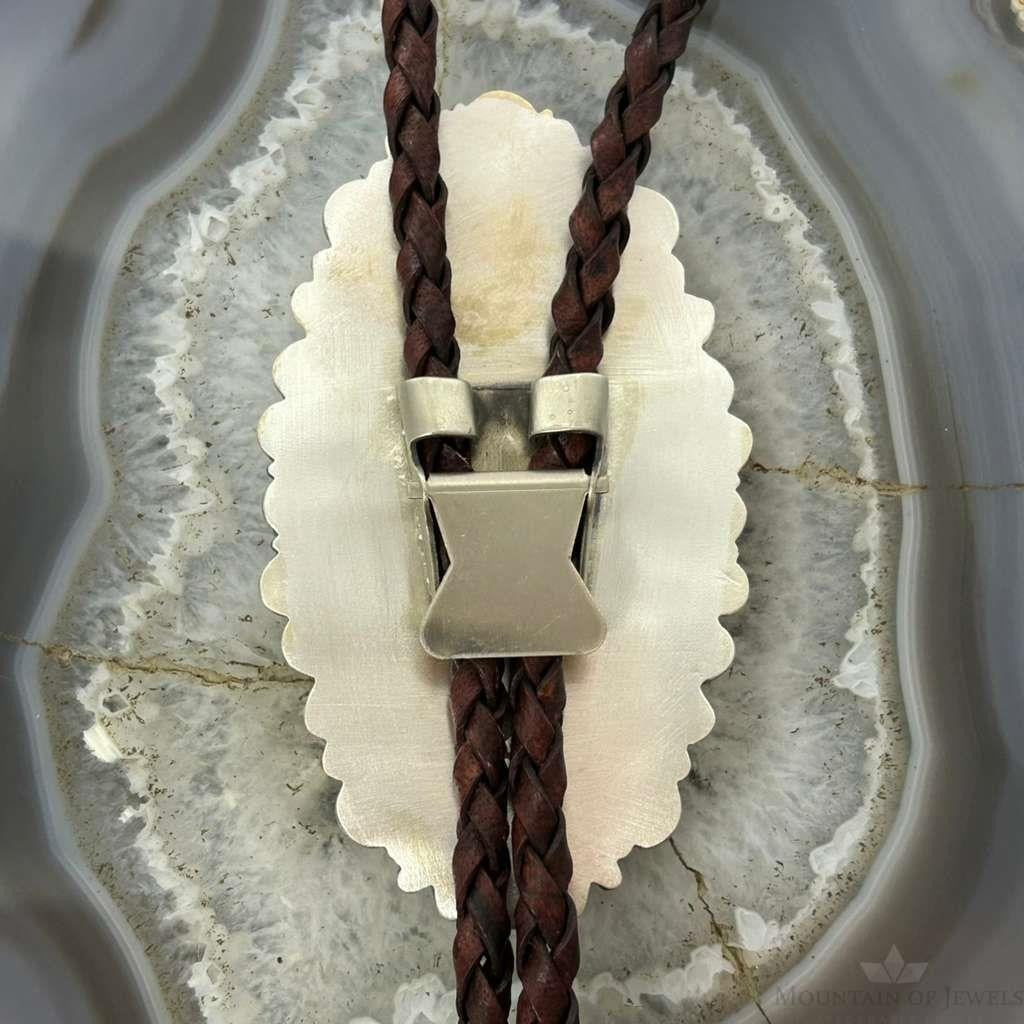 Sterling  Silver Southwestern Style Large Oval K2 Jasper Decorated Bolo Tie For Men