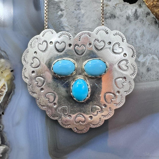 Dino E. Vintage Sterling Silver Turquoise Stamped Heart Slide Pendant For Women