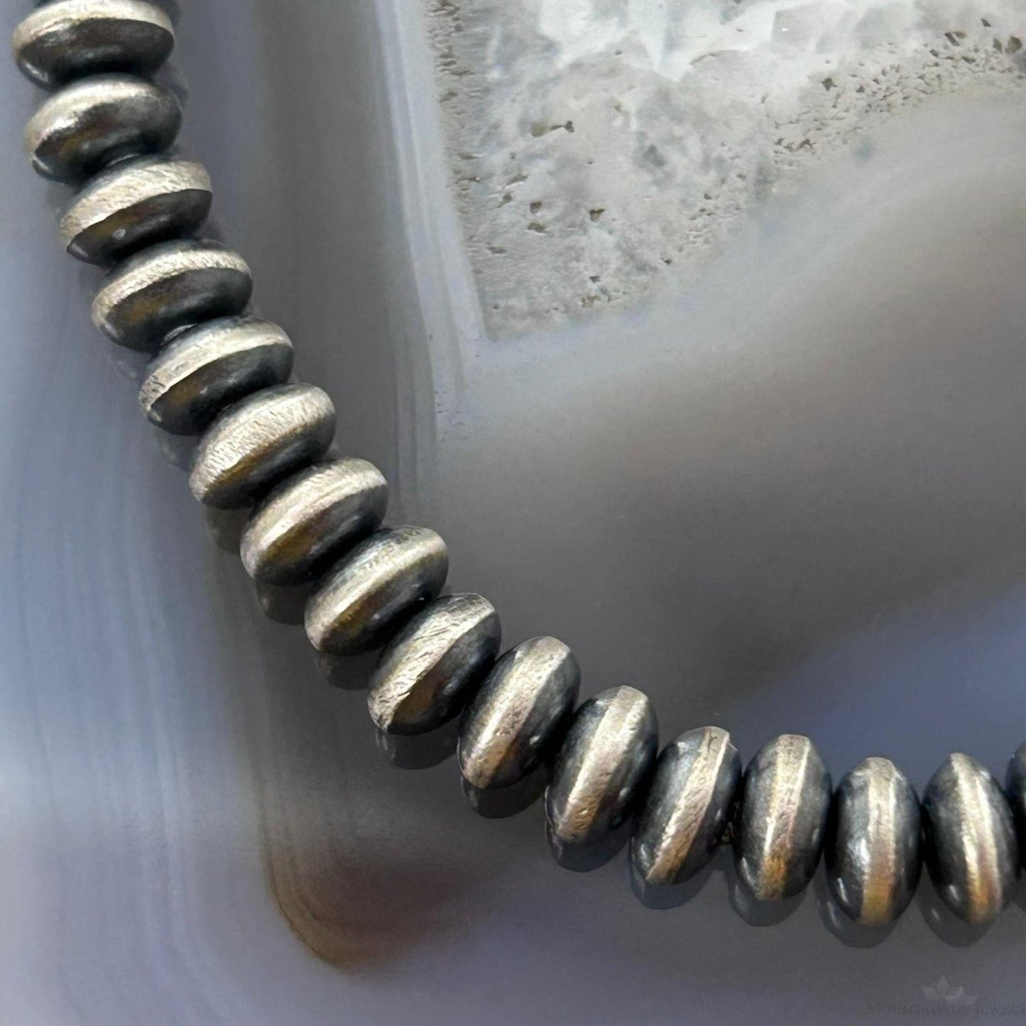 Sterling Silver Southwestern Style 6 mm Saucer Navajo Pearl Beads 16"-18" Necklace For Women