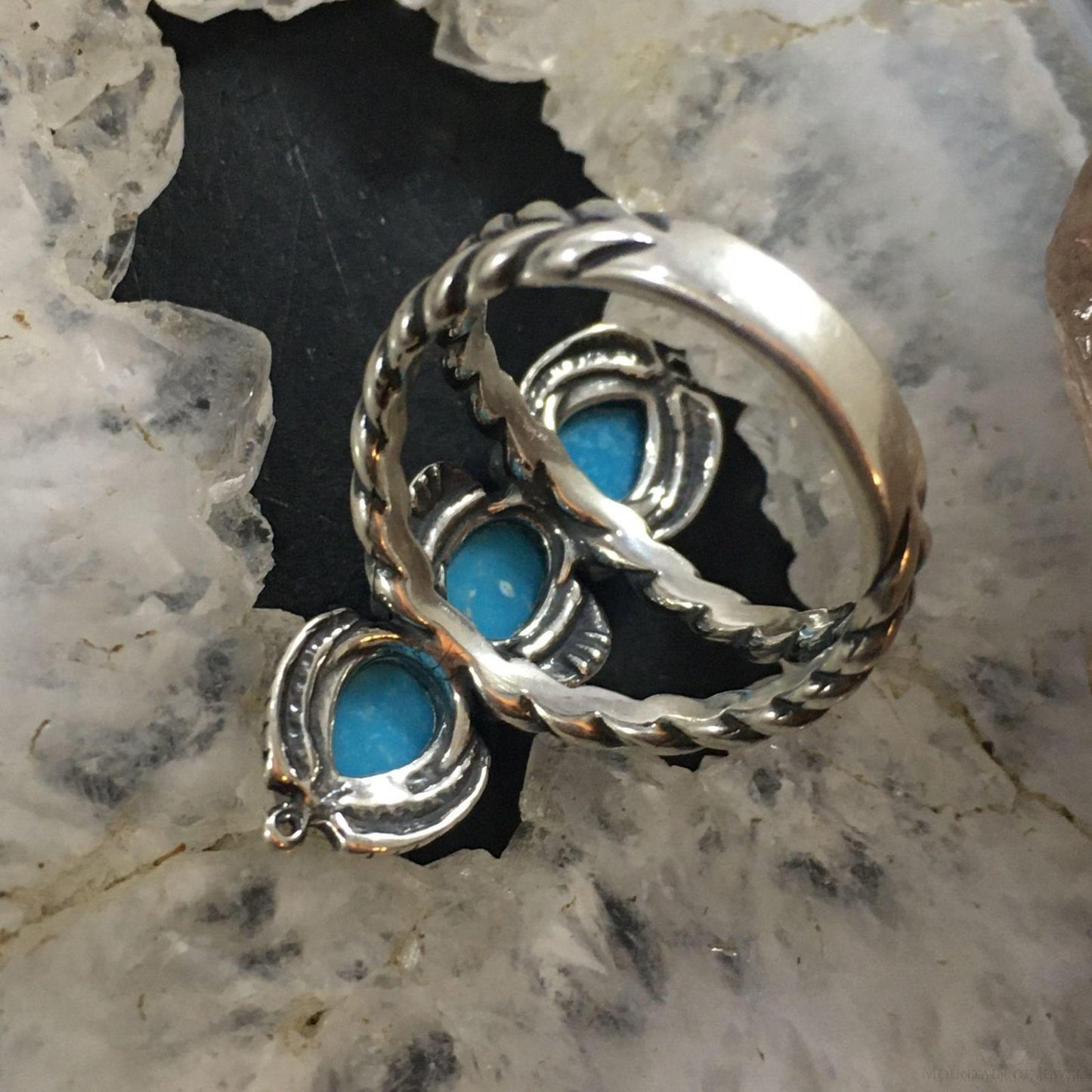 Carolyn Pollack Sterling Silver 3 Turquoise Split Shank Ring In Variety of Sizes