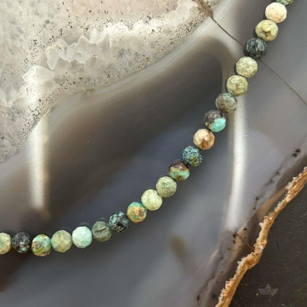 Sterling Silver 4mm Faceted Hubei Turquoise Beads 18" Necklace For Women