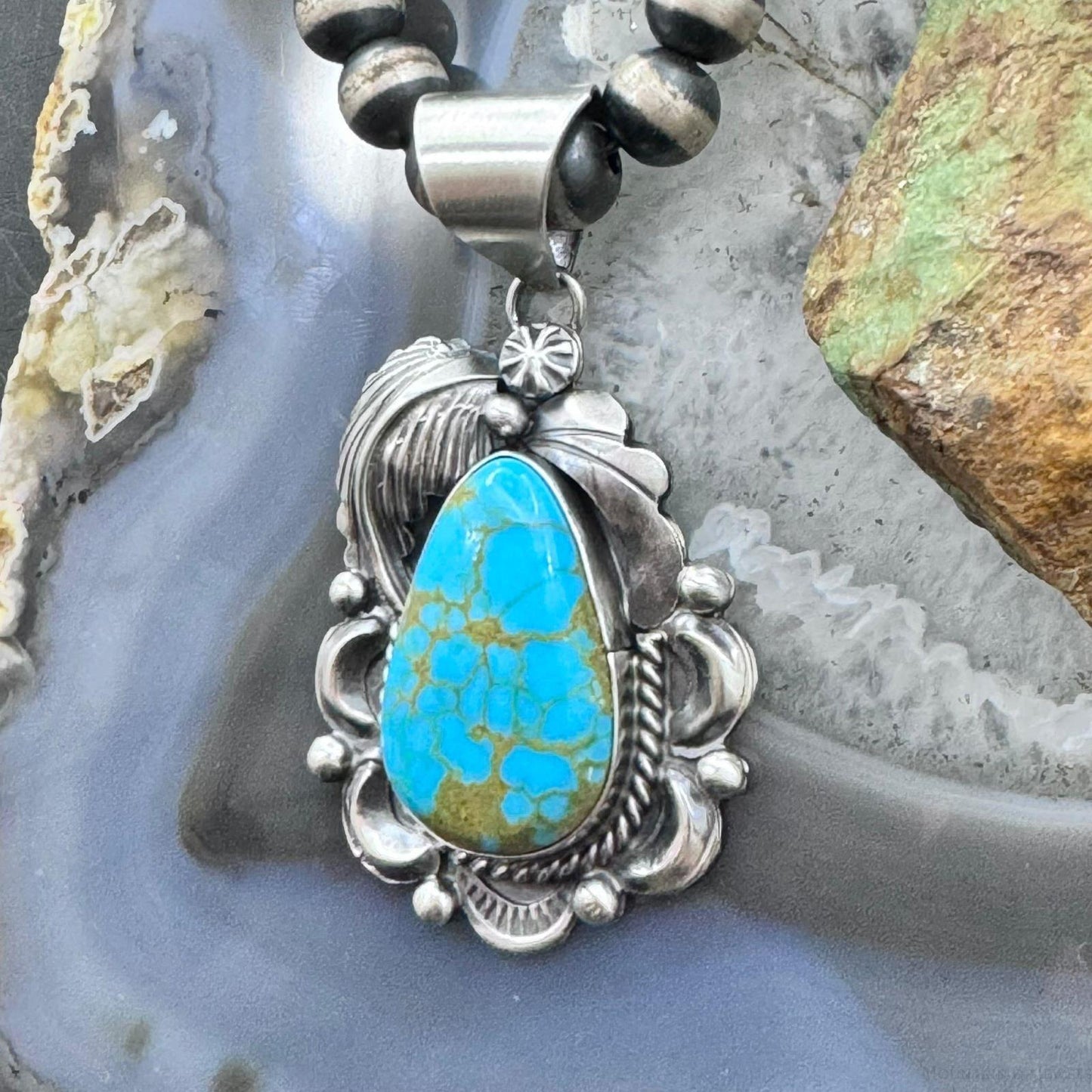 Juanita McDonald Native American Sterling Silver Turquoise Pendant For Women #1