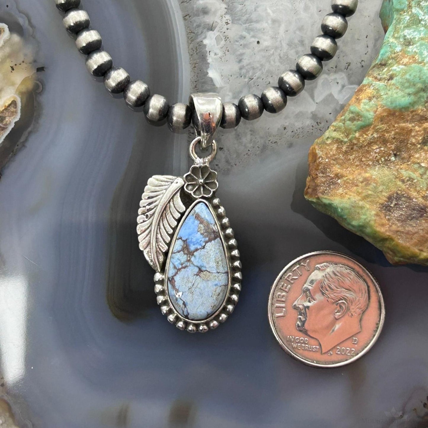Sterling Silver Southwestern Style Teardrop Golden Hill Turquoise Leaves Pendant For Women #1