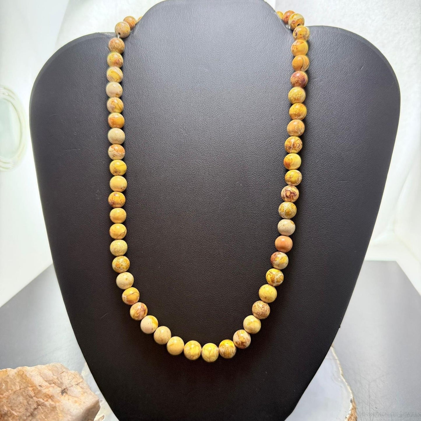 Sterling Silver Southwestern Style 8mm Snake Skin Jasper Beads 18" Necklace For Women
