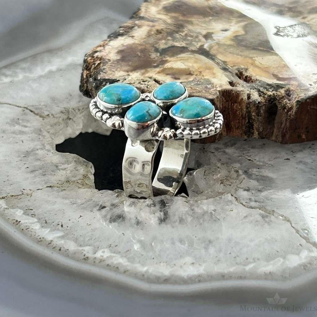 Sterling Silver Southwestern Style Mohave Turquoise Cluster Ring Size 6.75 For Women