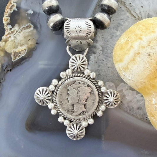 1924 Genuine 90% Silver US Mercury Dime Decorated Unisex Pendant
