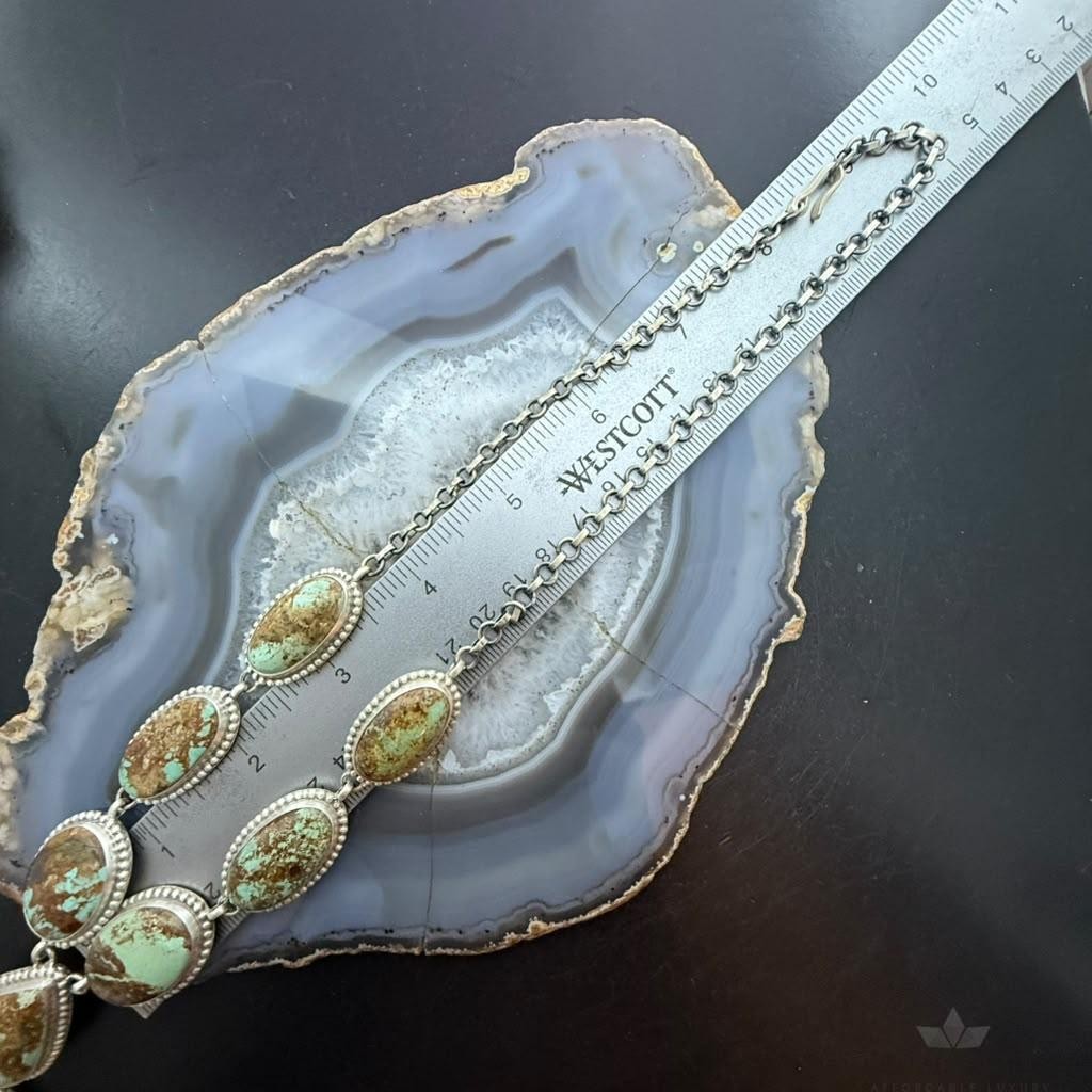 Sterling Silver Southwestern Style Montezuma Turquoise Lariat 25.5" Necklace For Women