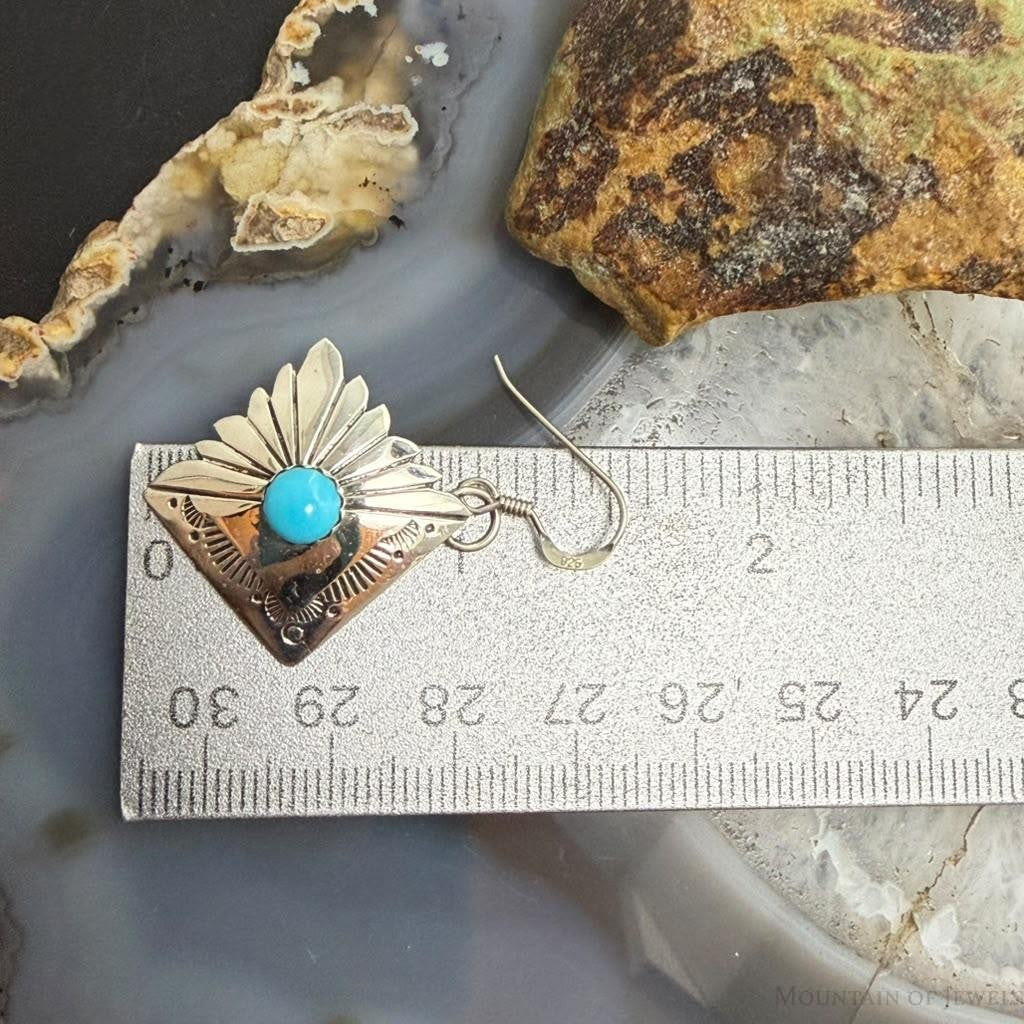 Michael Nez Sterling Silver Turquoise Pueblo Life Dangle Earrings For Women
