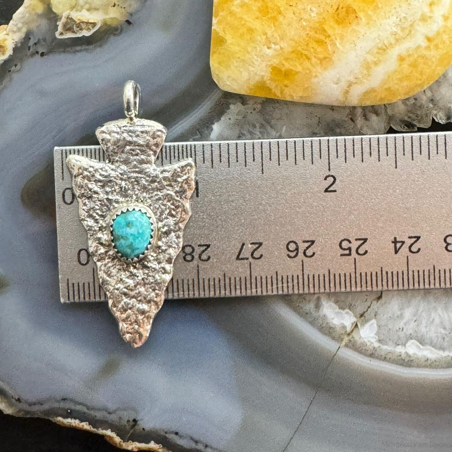 Gary Custer Native American Navajo Sterling Silver Tufa Cast Turquoise Arrowhead Unisex Pendant #4