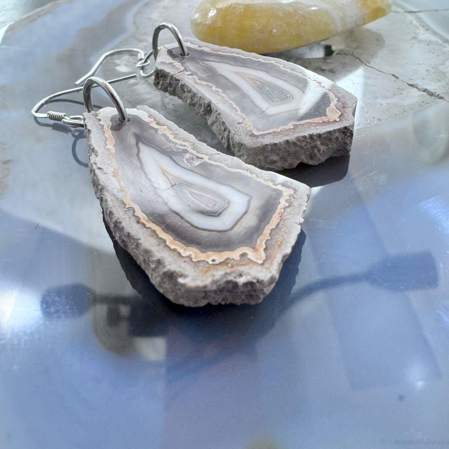 Sterling Silver Agate Slab Dangle Earrings For Women #353