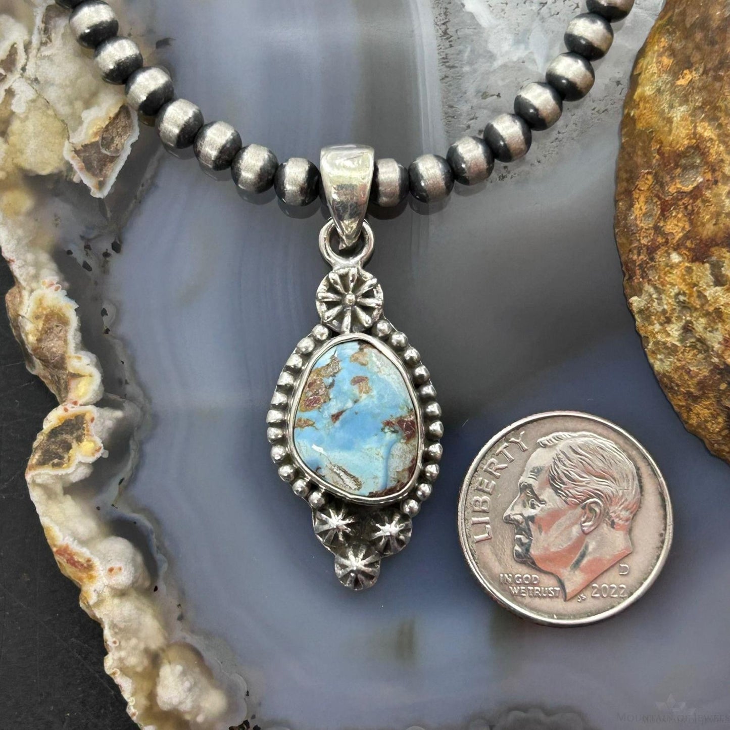 Sterling Silver Southwestern Style Golden Hill Turquoise Decorated Pendant For Women