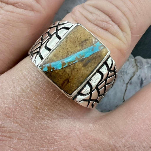 Native American Sterling Silver Ribbon Boulder Turquoise Ring Size 12 For Men