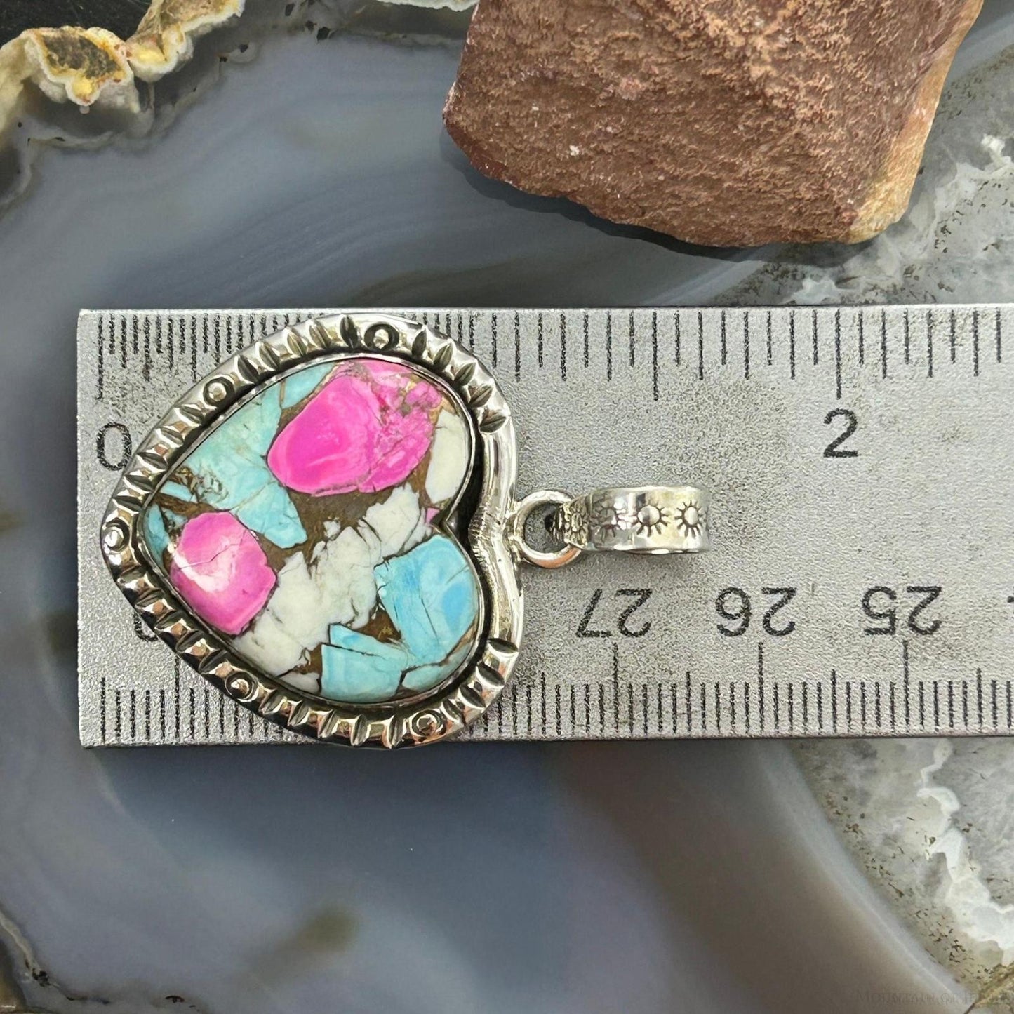 Sterling Silver Southwestern Style Cotton Candy Heart Pendant For Women #4