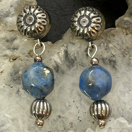 Carolyn Pollack Sterling Silver denim Lapis Decorated Dangle Earrings For Women
