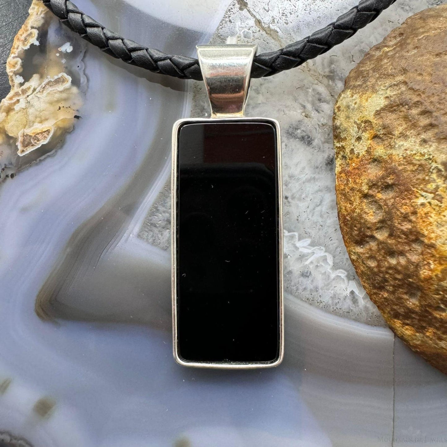 Carolyn Pollack Sterling Silver Rectangle Onyx Double Sided Unisex Pendant