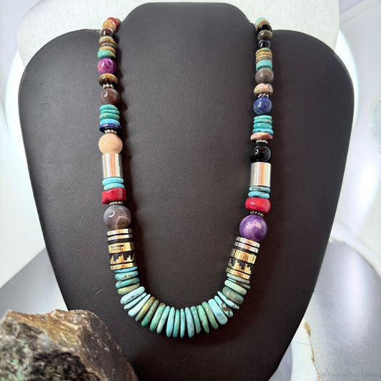 Tommy & Rosita Singer Sterling Turquoise & Multistone Beads 21" Necklace