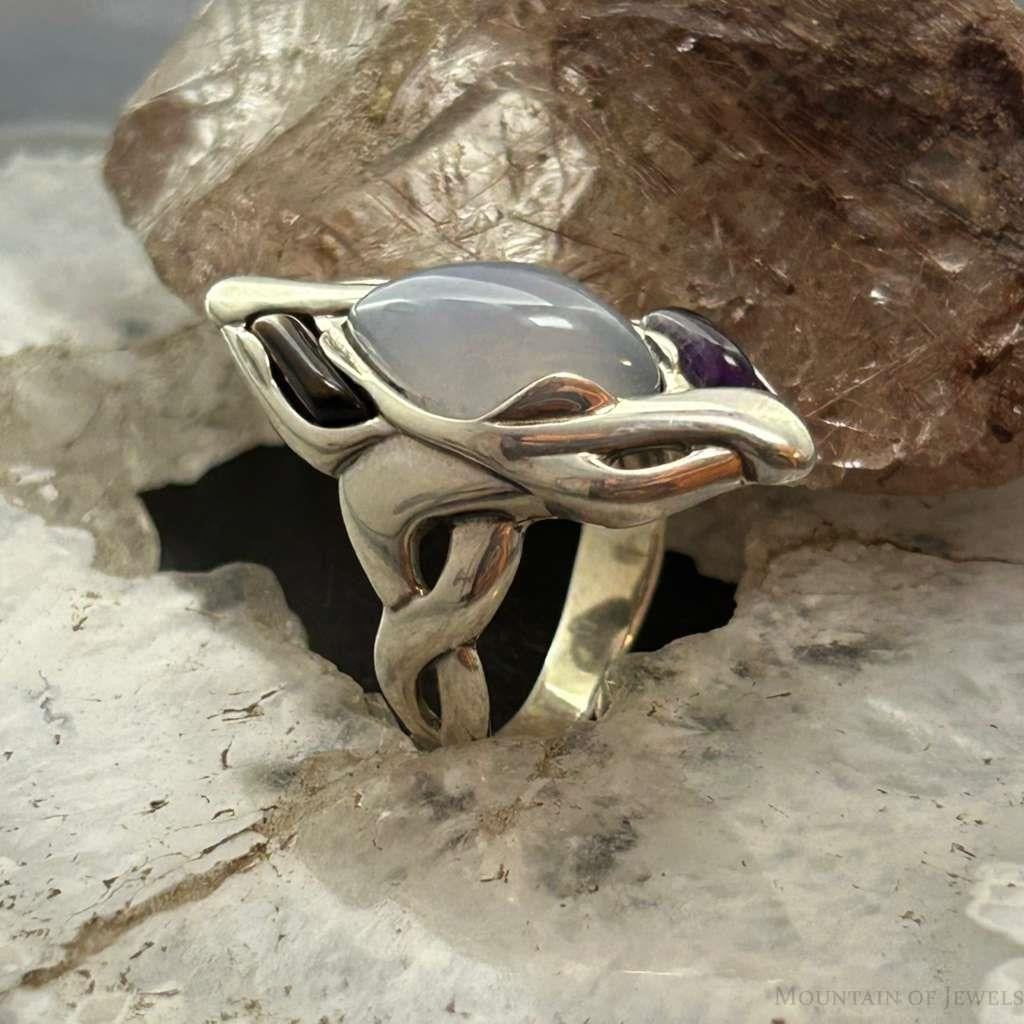 Carolyn Pollack Sterling Silver Moonstone & Amethyst Ring Size 8 For Women