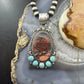 Sterling Silver Southwestern Style Oval Dendritic Jasper & Turquoise Pendant For Women