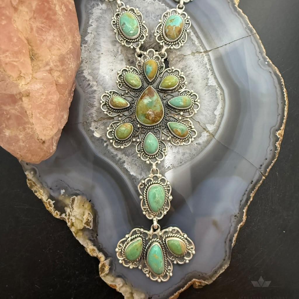 Sterling Silver Southwestern Style Royston Turquoise Lariat 29" Necklace For Women