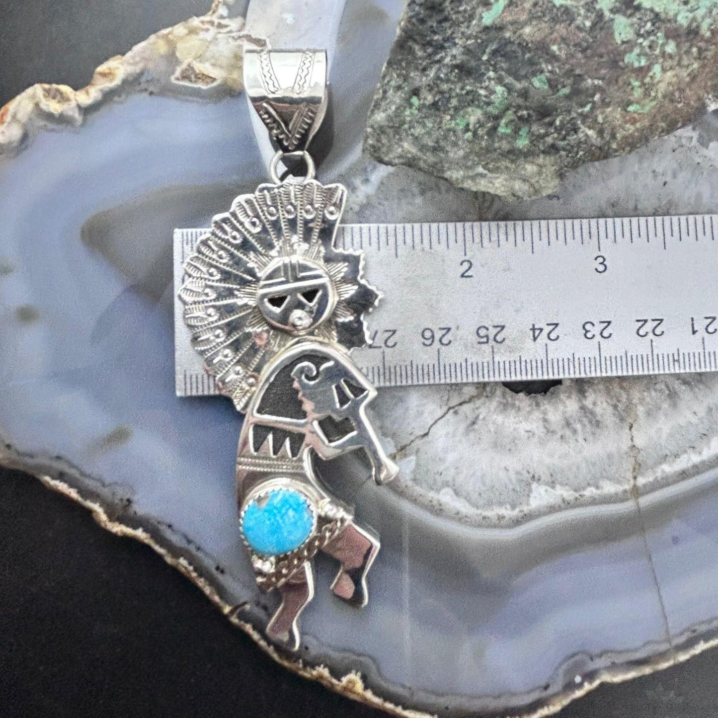 Alonzo Mariano Sterling Silver Turquoise Unisex Kokopelli Kachina Dancer Pendant