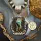 Sterling Silver Southwestern Style Rectangle Blackjack Turquoise Pendant For Women #1