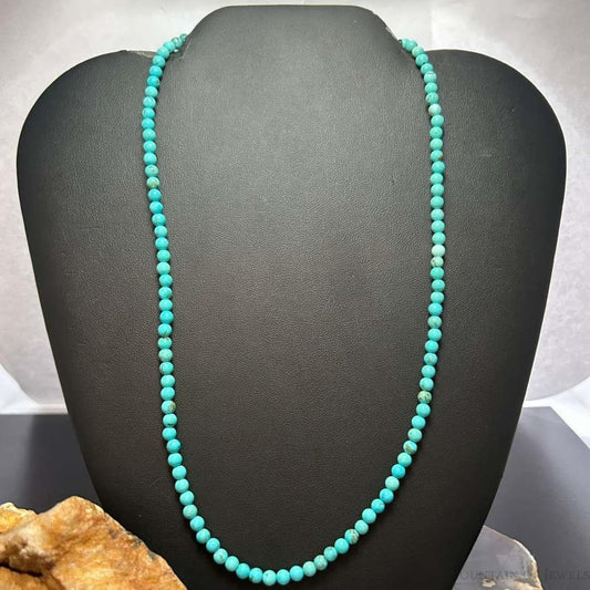 Sterling Silver Southwestern Style 4mm Turquoise Beads 20" Necklace For Women