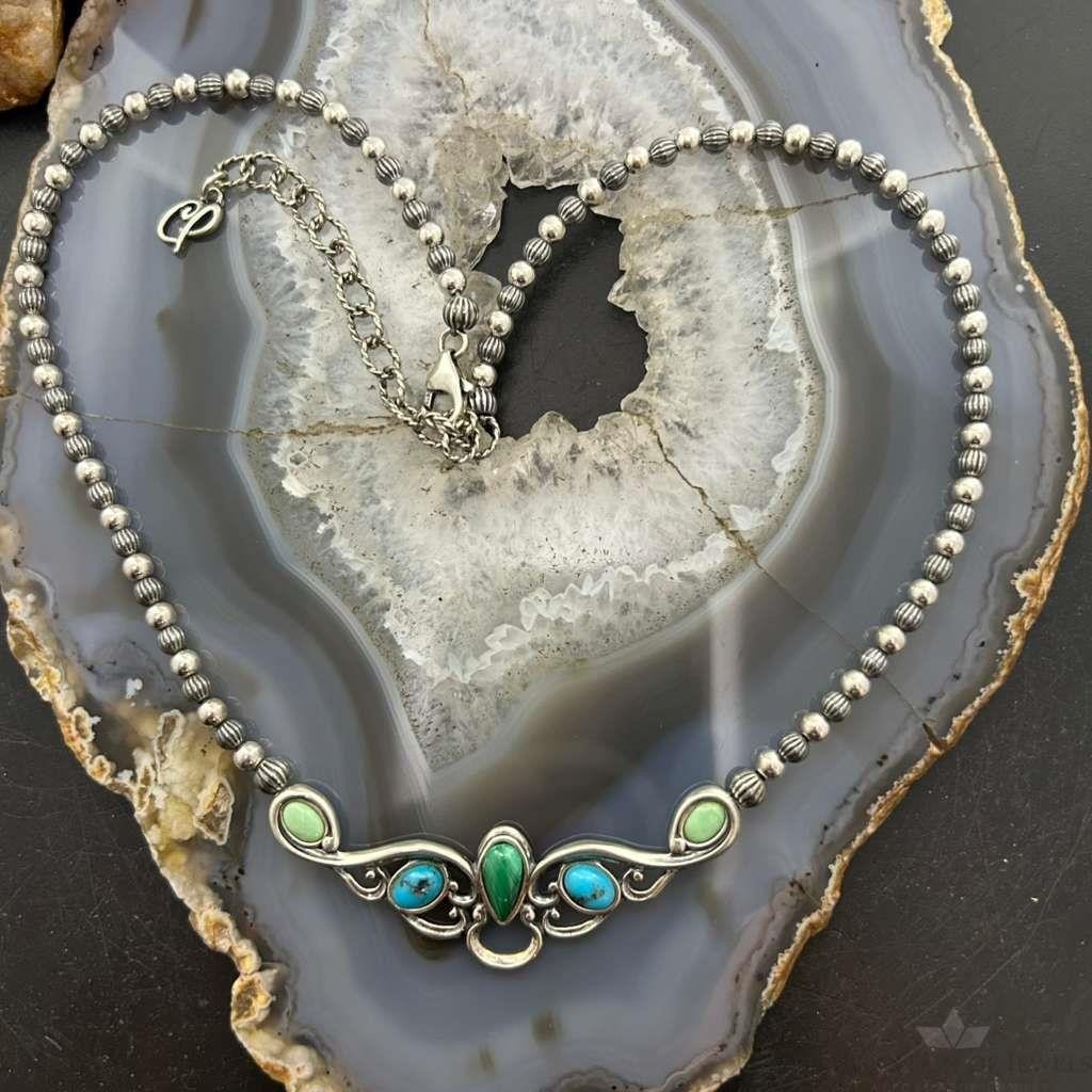 Carolyn Pollack Sterling Silver Multi Stone Pendant Beads Necklace For Women #1