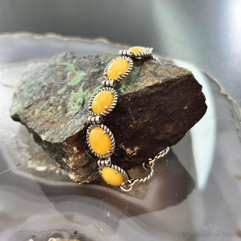 Carolyn Pollack Sterling Silver Yellow Jasper Decorated Link Bracelet For Women