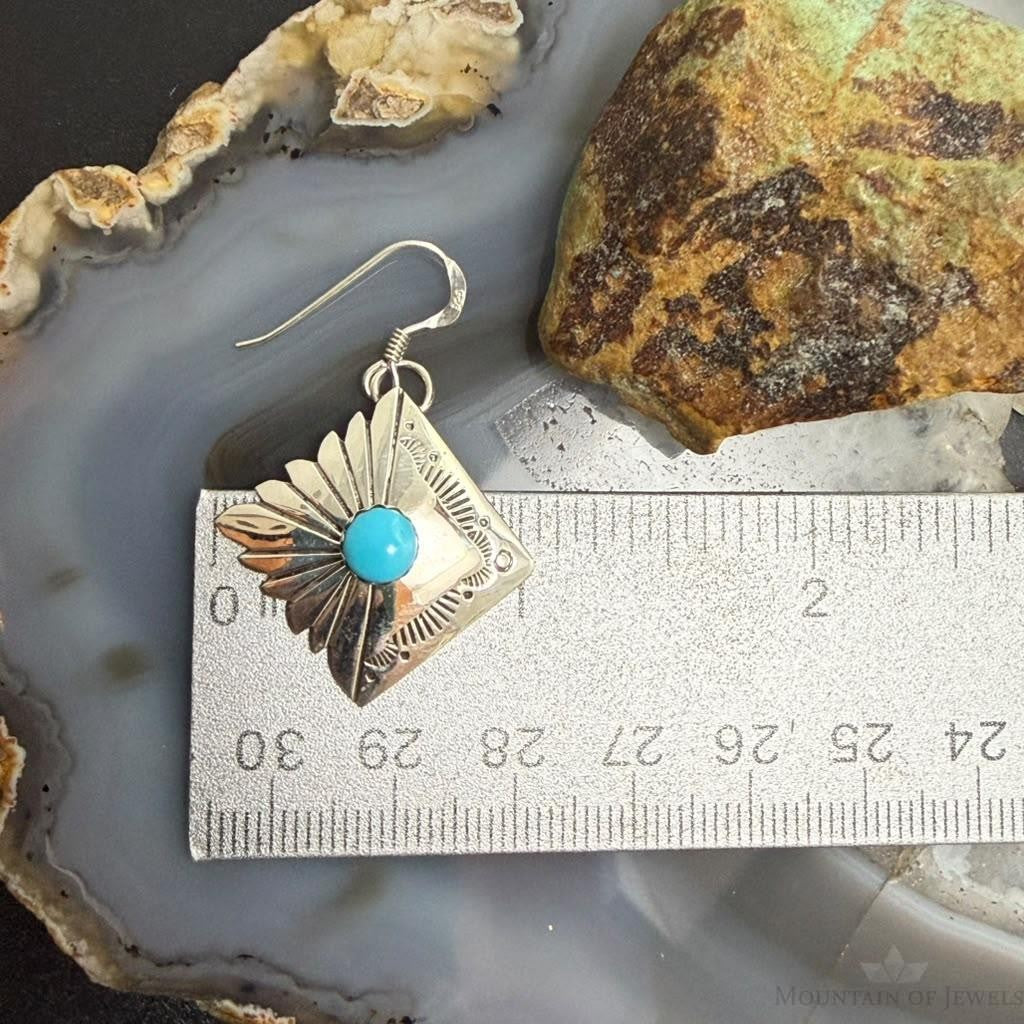 Michael Nez Sterling Silver Turquoise Pueblo Life Dangle Earrings For Women