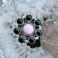 Native American Sterling Silver Pink Conch & Onyx Cluster Ring Size 8.5 For Women