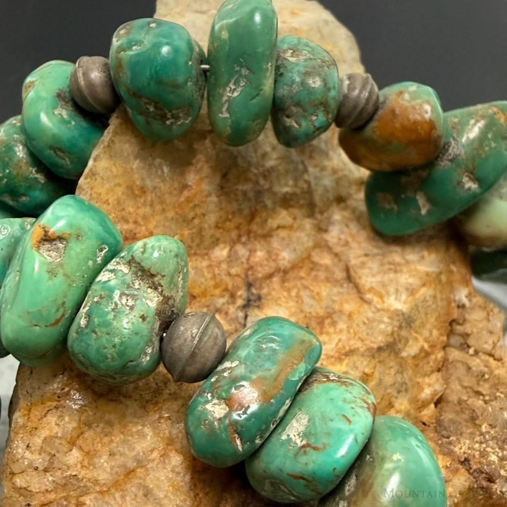 Vintage Sterling Silver Native American Natural Chunky Turquoise 14" Necklace For Women
