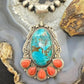 Sterling Silver Southwestern Style Oval Shattuckite & Spiny Oyster Decorated Pendant For Women