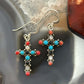 Sterling Silver Southwestern Style Multi-Stone Cross Dangle Earrings For Women
