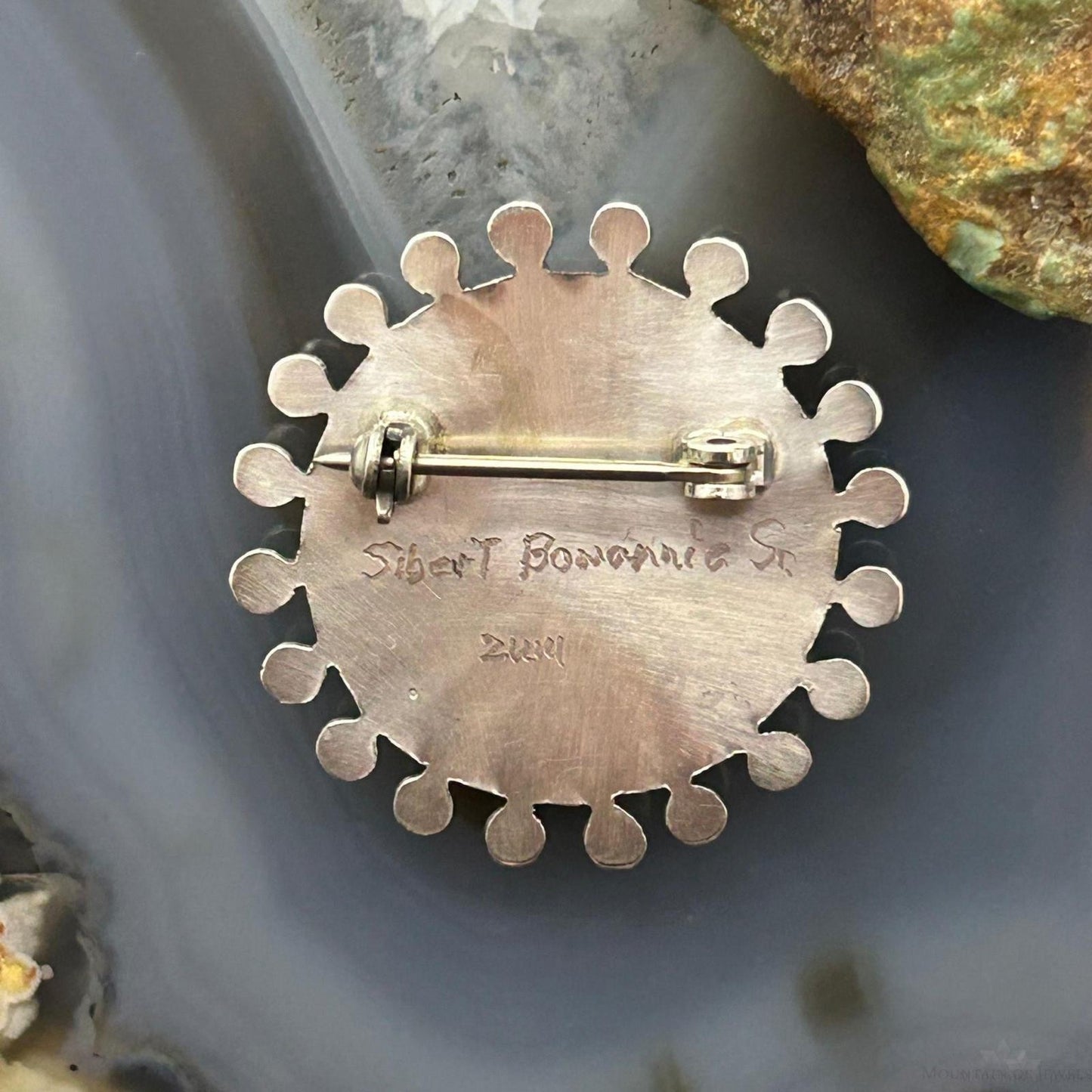 Sibert Bowannie Zuni Native American Sterling Silver Needlepoint Turquoise Brooch For Women