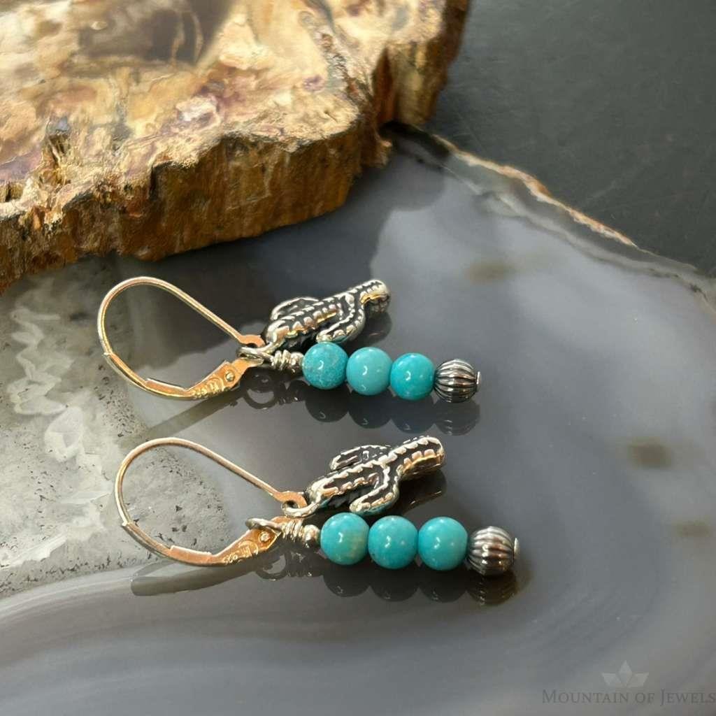 Carolyn Pollack Sterling Silver Turquoise Beads & Cactus Charm Dangle Earrings For Women
