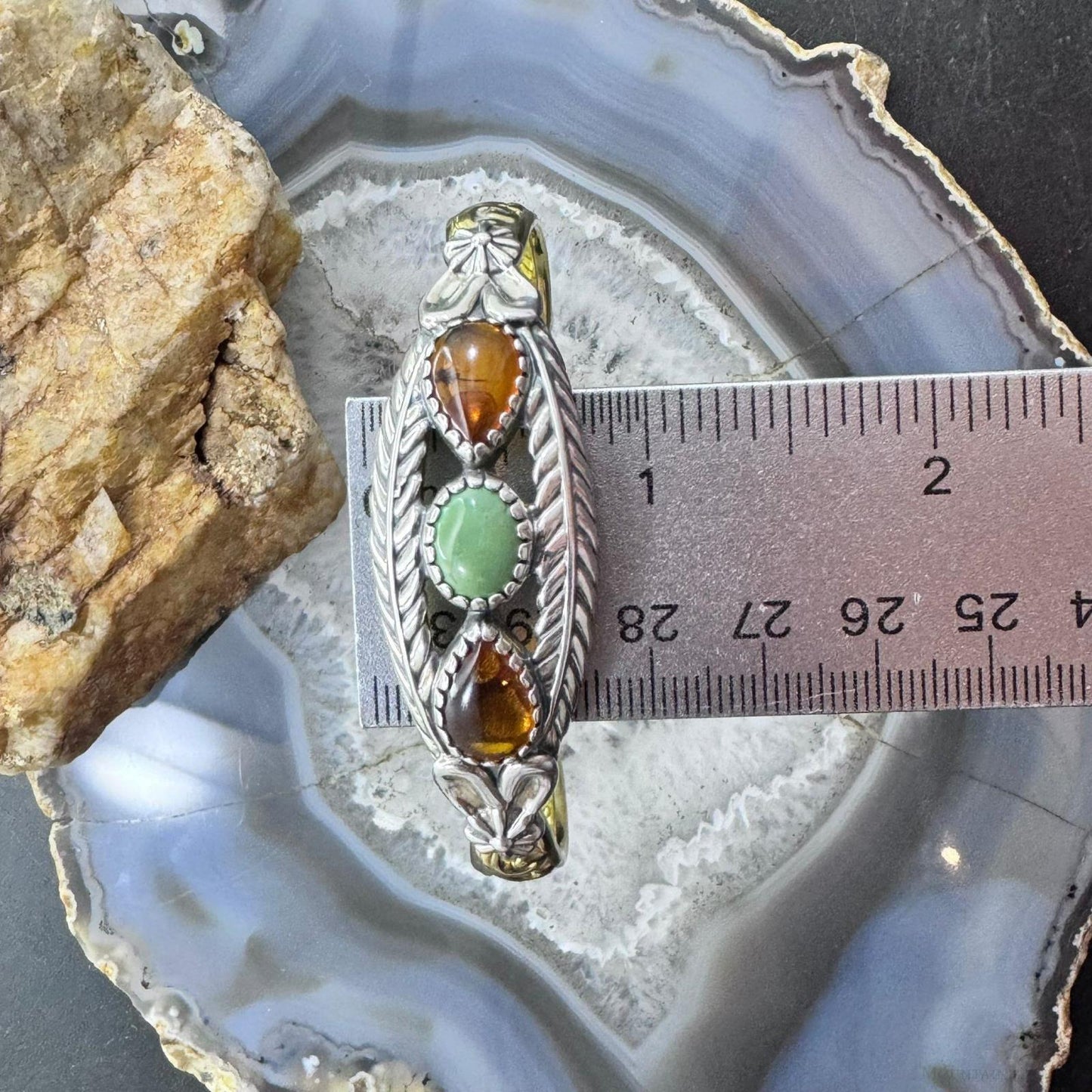 Carolyn Pollack Sterling Silver & Brass Turquoise & Amber Decorated Bracelet For Women