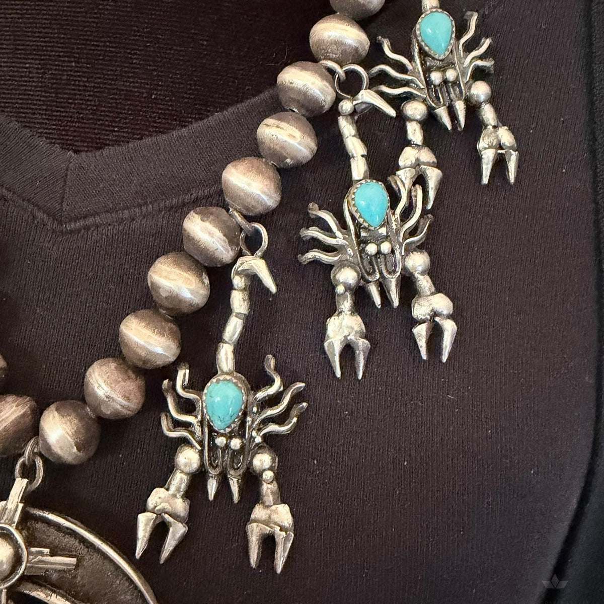 Frank Valdez Native American Sterling Silver Scorpions w/Navajo Pearl Unisex Necklace