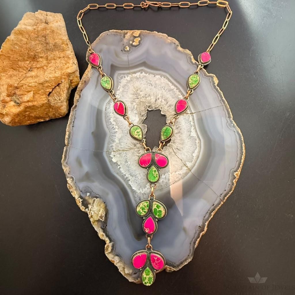 Copper Southwestern Style Sediment Jasper Lariat 22" Necklace For Women