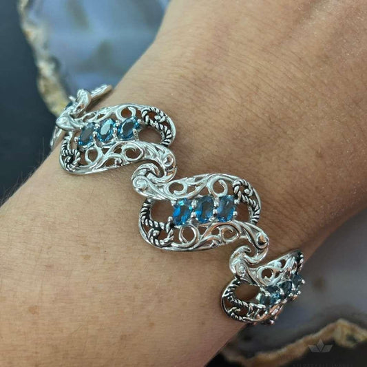 Carolyn Pollack Sterling Silver 18 Faceted Blue Topaz Foldover Link Bracelet For Women