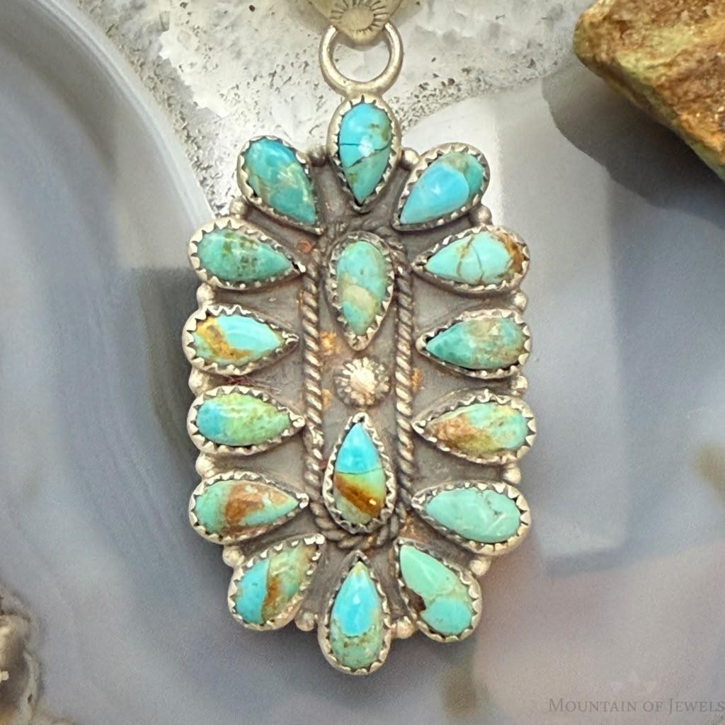 Sterling Silver Southwestern Style Turquoise Decorated Cluster Pendant For Women