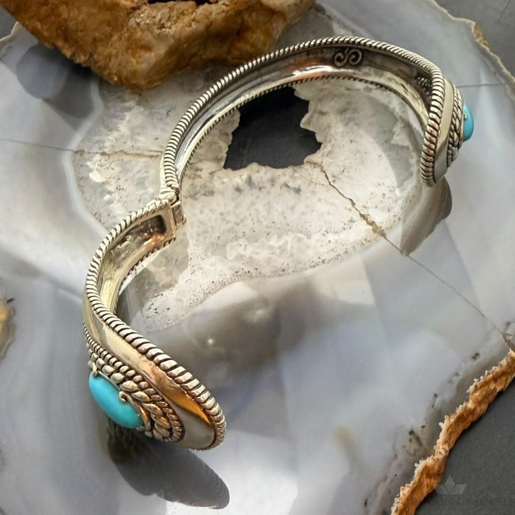 Carolyn Pollack Sterling Silver 2 Sleeping Beauty Turquoise Decorated Hinged Bracelet For Women