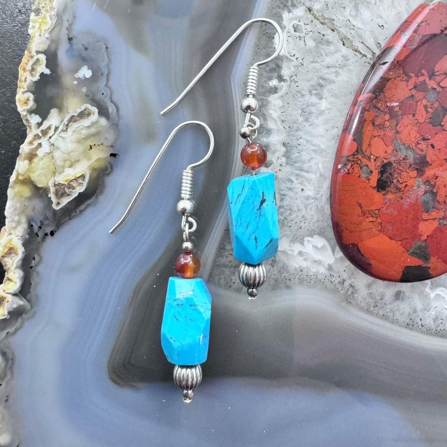 Carolyn Pollack Sterling Silver Turquoise & Carnelian Dangle Earrings For Women