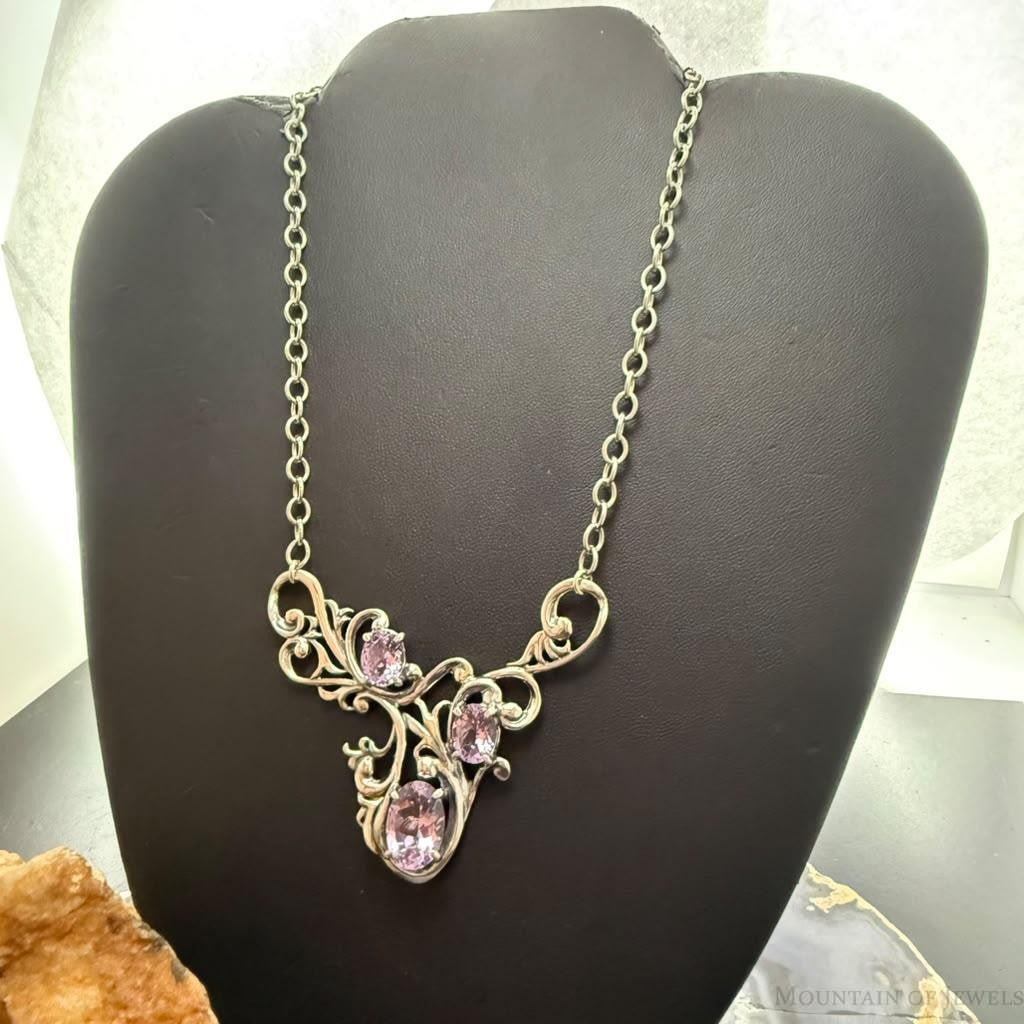 Carolyn Pollack Sterling Silver & Brass Faceted Amethyst 17.5" Swirl Decorated Necklace For Women