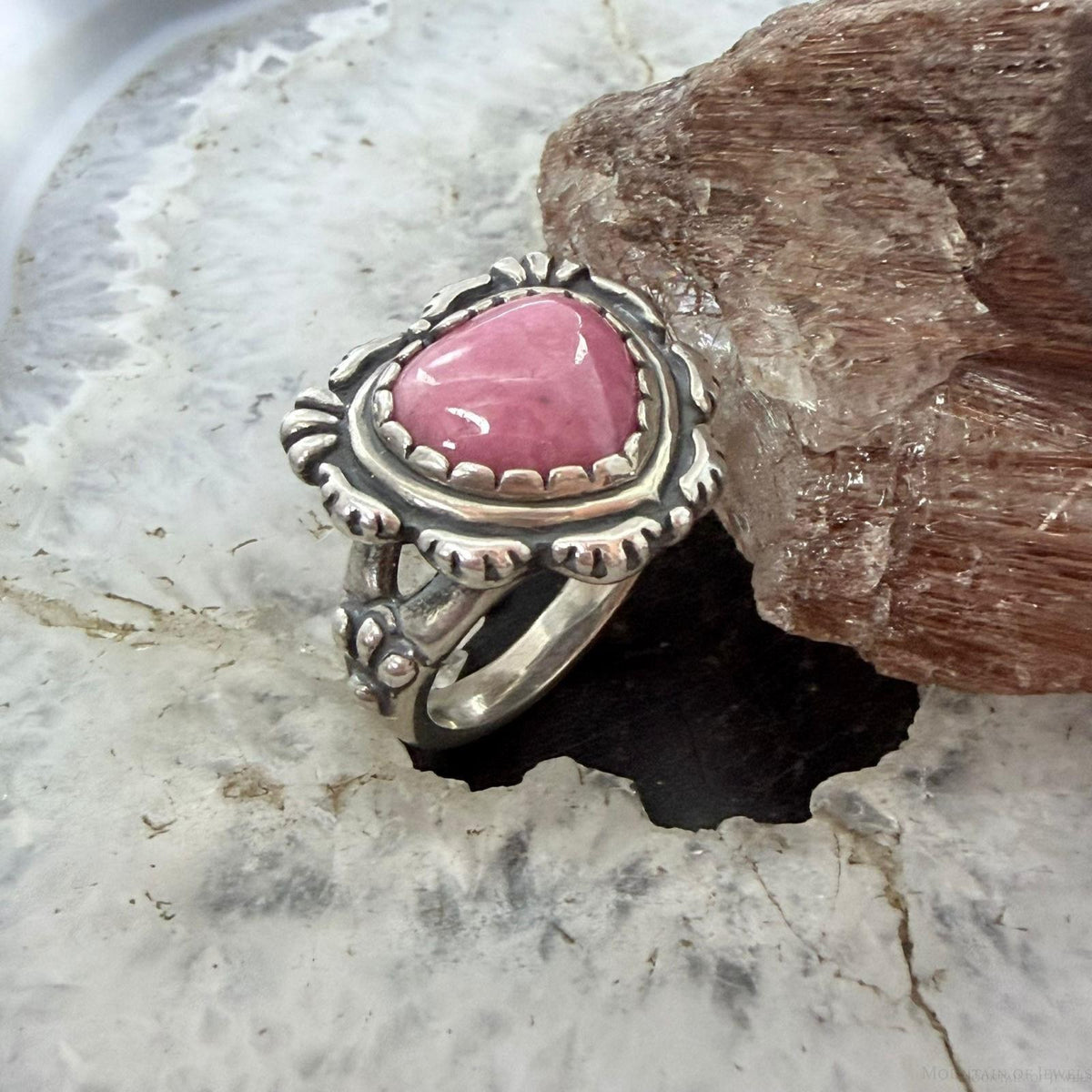 Carolyn Pollack Sterling Silver Rhodonite Decorated Heart Ring For Women