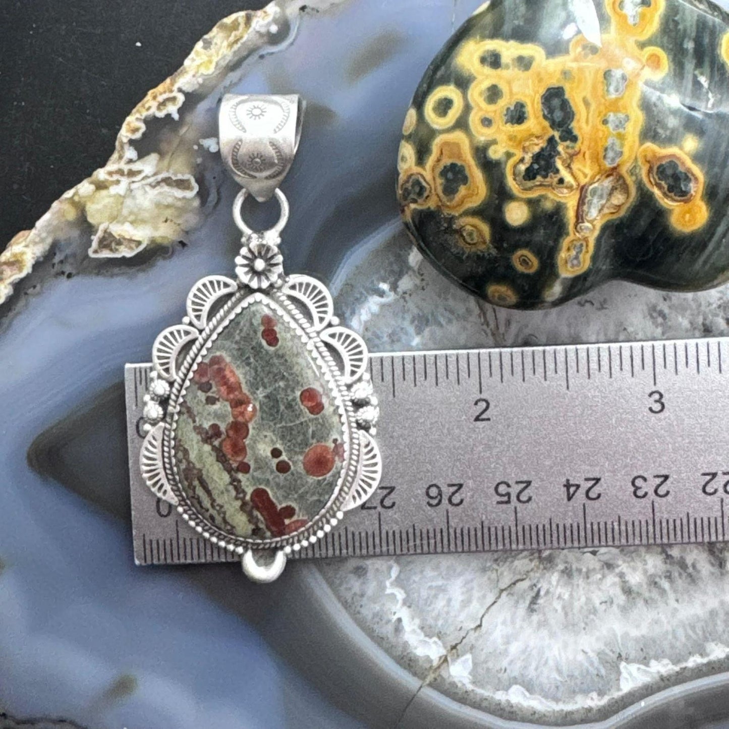 Sterling Silver Southwestern Style Elongated Teardrop Peanut Obsidian Pendant For Women